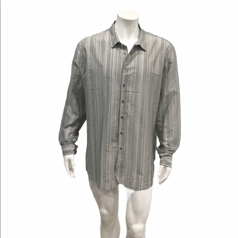 John Varvatos Mens Gray Striped Shirt